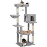 Ansamblu Joaca Pisici cu Stalpi pentru Zgariat PawzUp GrandTower, Rezistent la Zgarieturi, 143cm, Gri
