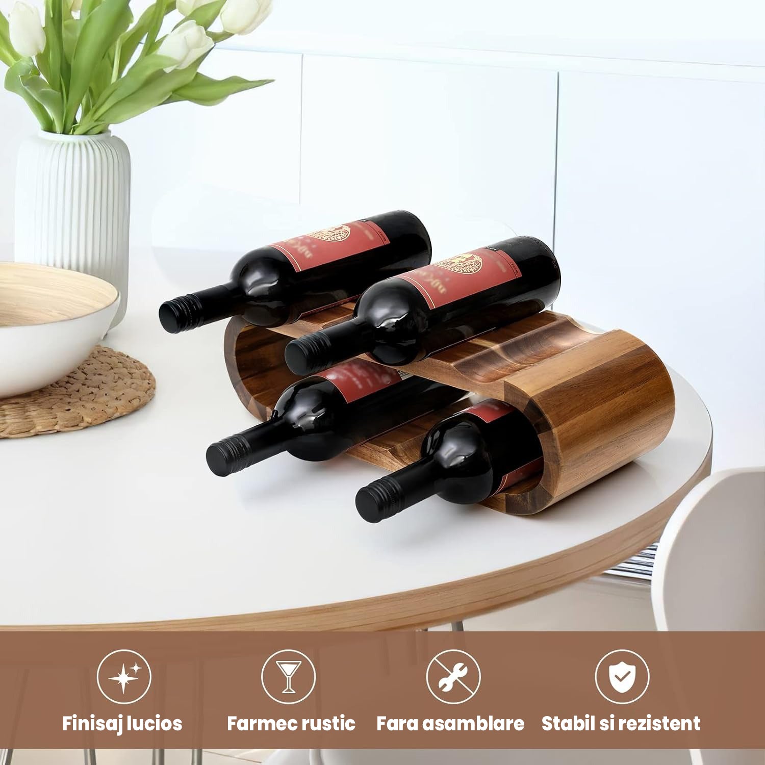 Suport Sticle Vin Evoora WoodCellar, Capacitate 8 Sticle