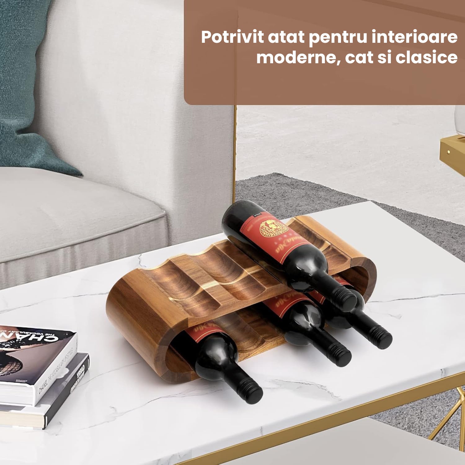 Suport Sticle Vin Evoora WoodCellar, Capacitate 8 Sticle
