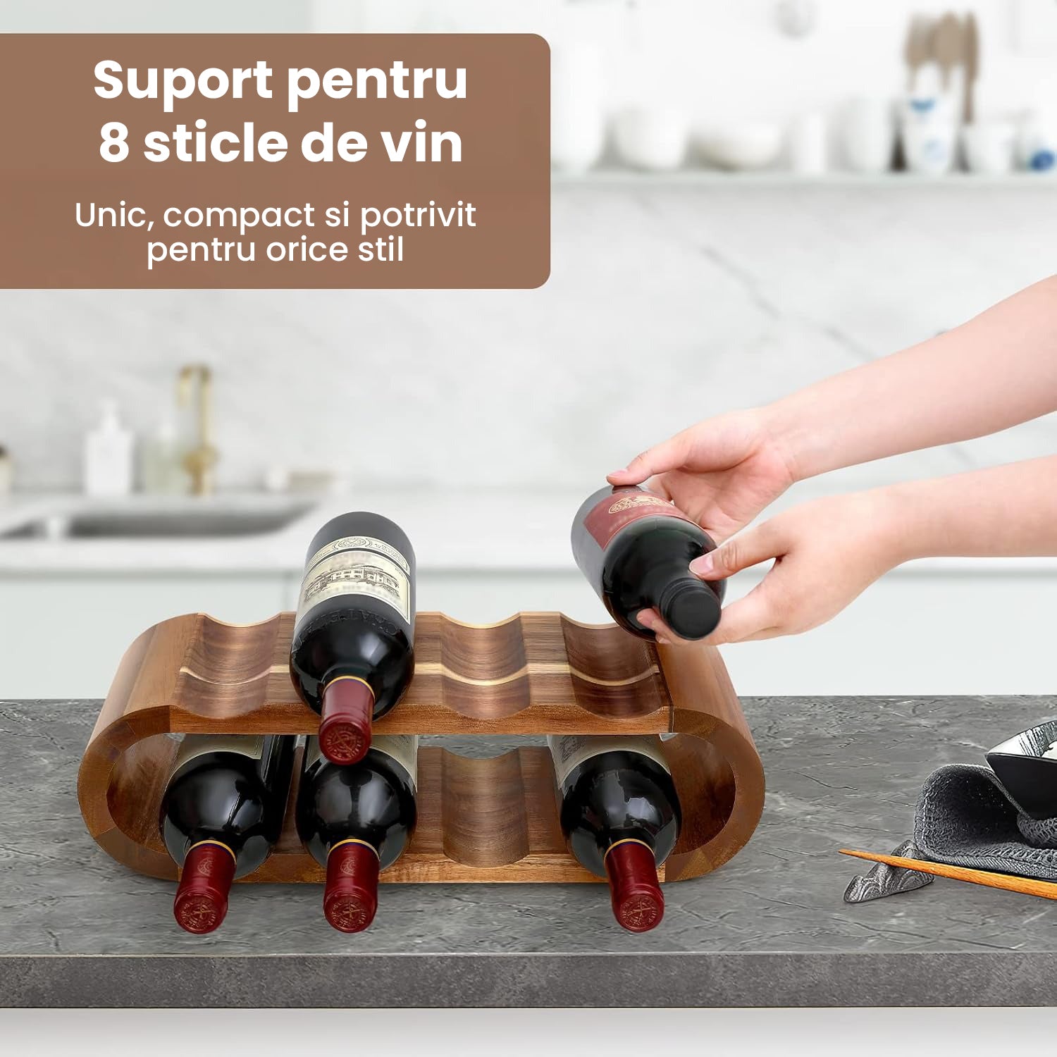Suport Sticle Vin Evoora WoodCellar, Capacitate 8 Sticle