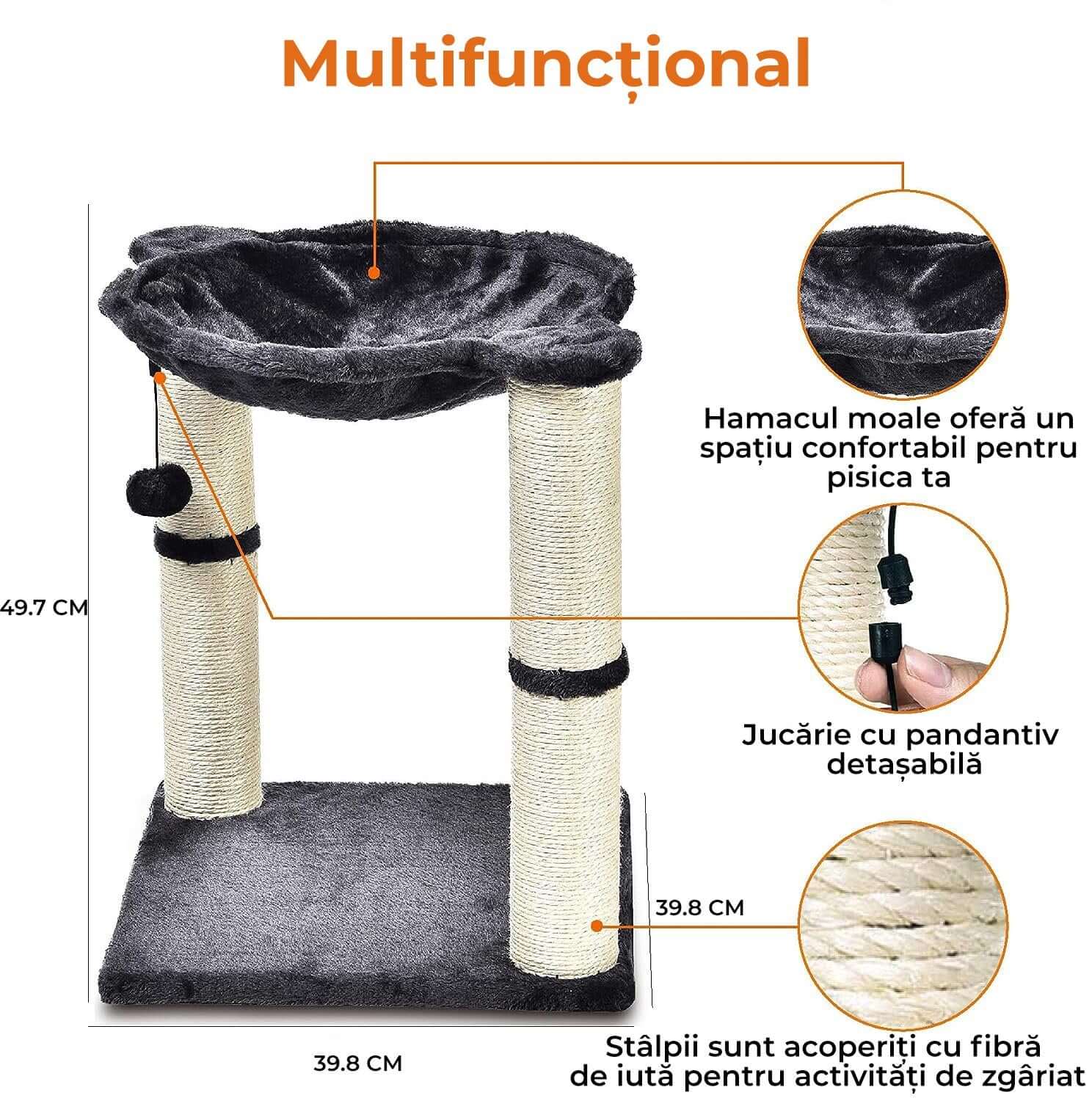 Ansamblu Joaca Pisica si Stalpi pentru Zgariat PawzUp PlayNest, Rezistenta Zgarieturi, 50cm