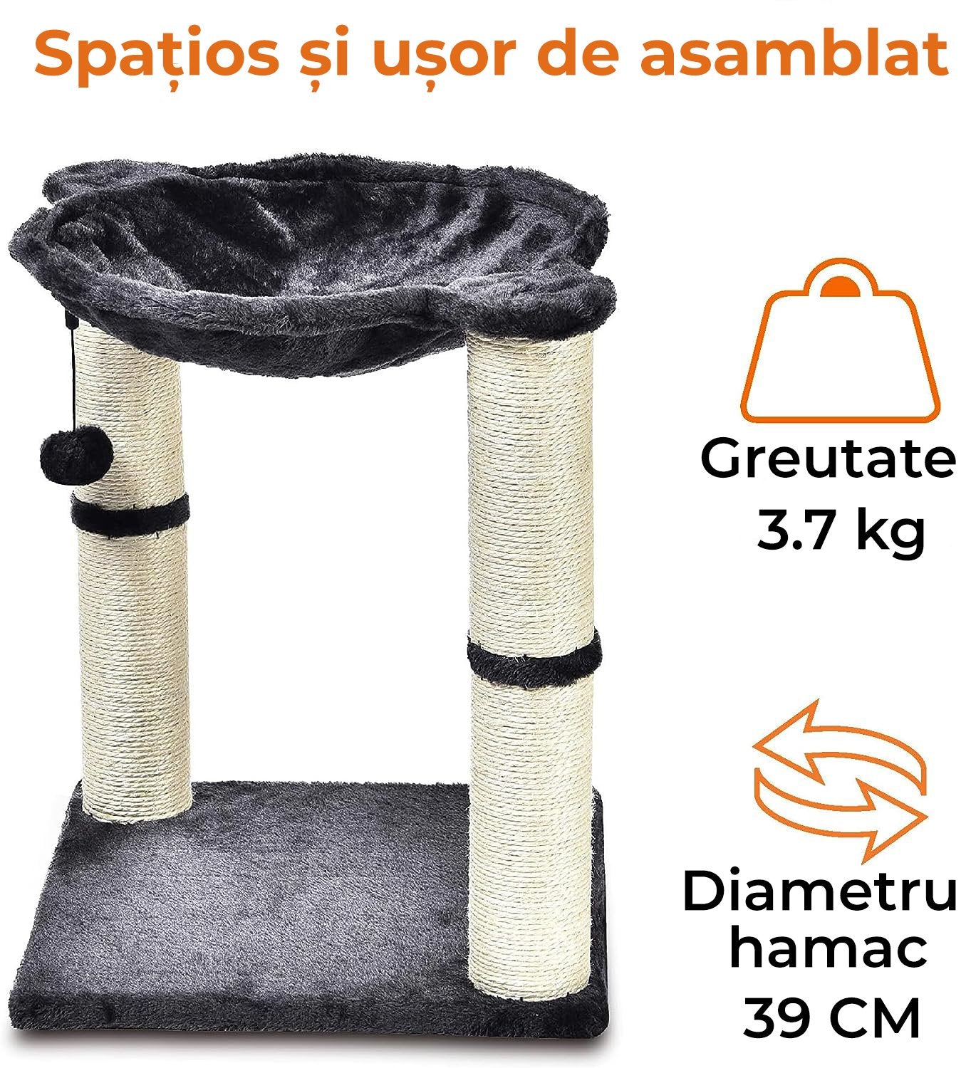 Ansamblu Joaca Pisica si Stalpi pentru Zgariat PawzUp PlayNest, Rezistenta Zgarieturi, 50cm