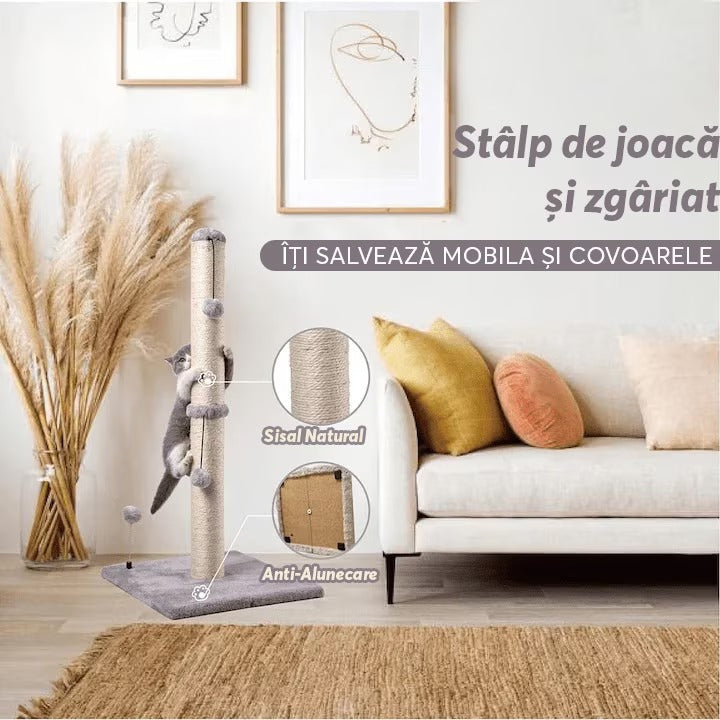 Ansamblu Joaca Pisici, Stalp Zgariat Pisici PawzUp ScratchTower, Rezistenta Zgarieturi, 86cm, Gri