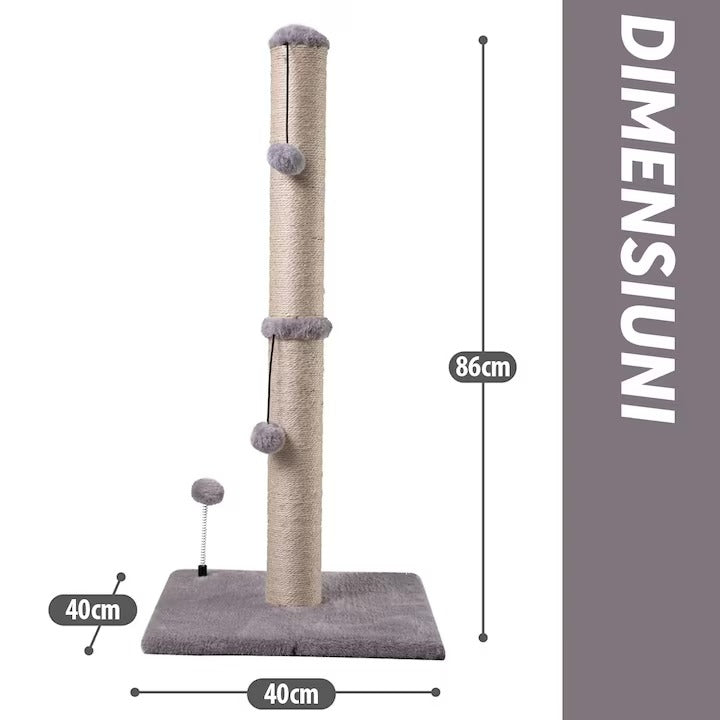 Ansamblu Joaca Pisici, Stalp Zgariat Pisici PawzUp ScratchTower, Rezistenta Zgarieturi, 86cm, Gri