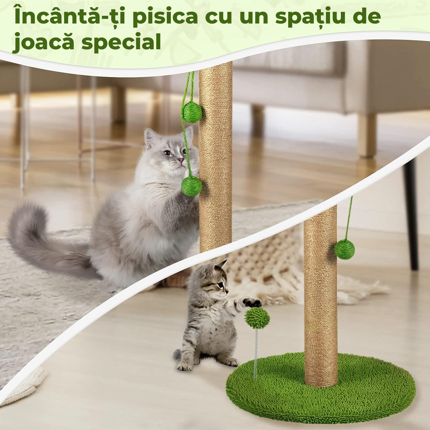Ansamblu Joaca Pisici, Stalp pentru Zgariat PawzUp PalmPlay, Rezistent la Zgarieuri, 84cm