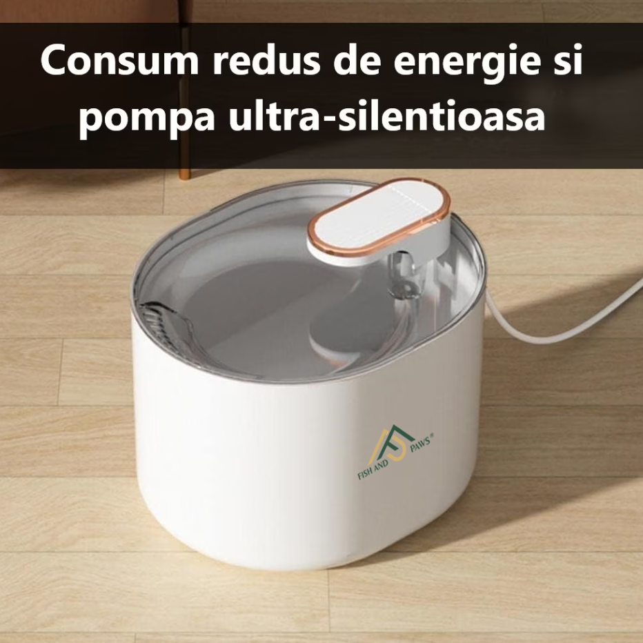 Dispenser Apa Pisici Automat PawzUp AquaFlow, Silentios si cu Sistem Filtrare, USB, 3L, Alb