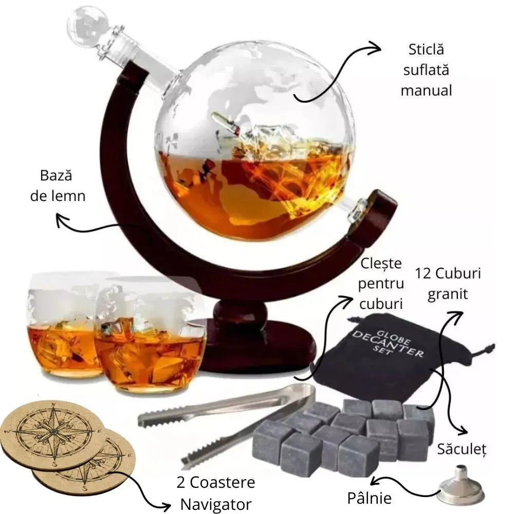 Set Decantor Whisky cu Accesorii si 2 Pahare Evoora NoirSpirits Duo