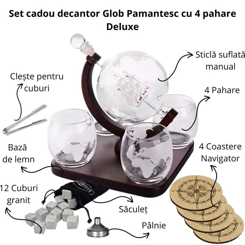 Set Decantor Whisky cu Accesorii si 4 Pahare Evoora NoirSpirits