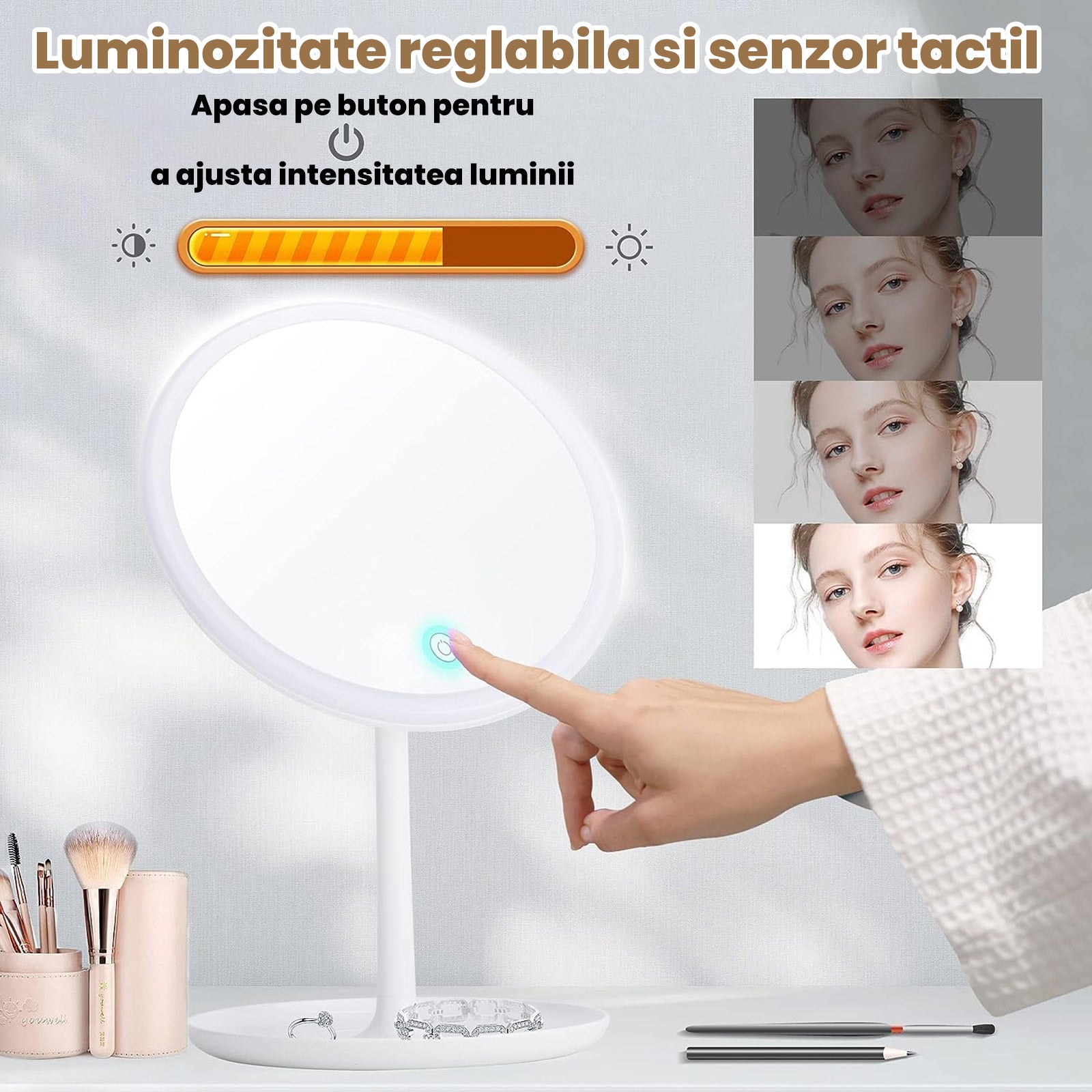 Oglinda Machiaj cu LED Evoora GlamTouch Pro, Incarcare USB, Lumina Reglabila