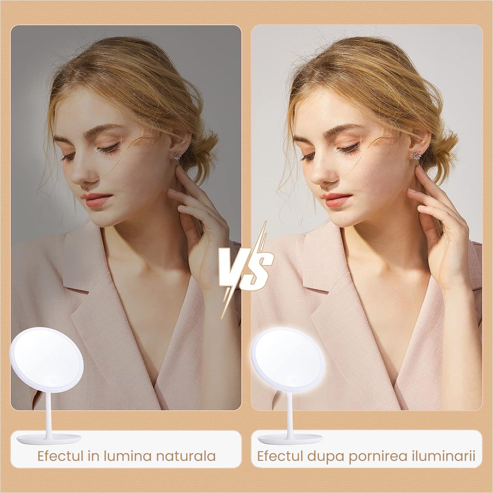 Oglinda Machiaj cu LED Evoora GlamTouch Pro, Incarcare USB, Lumina Reglabila