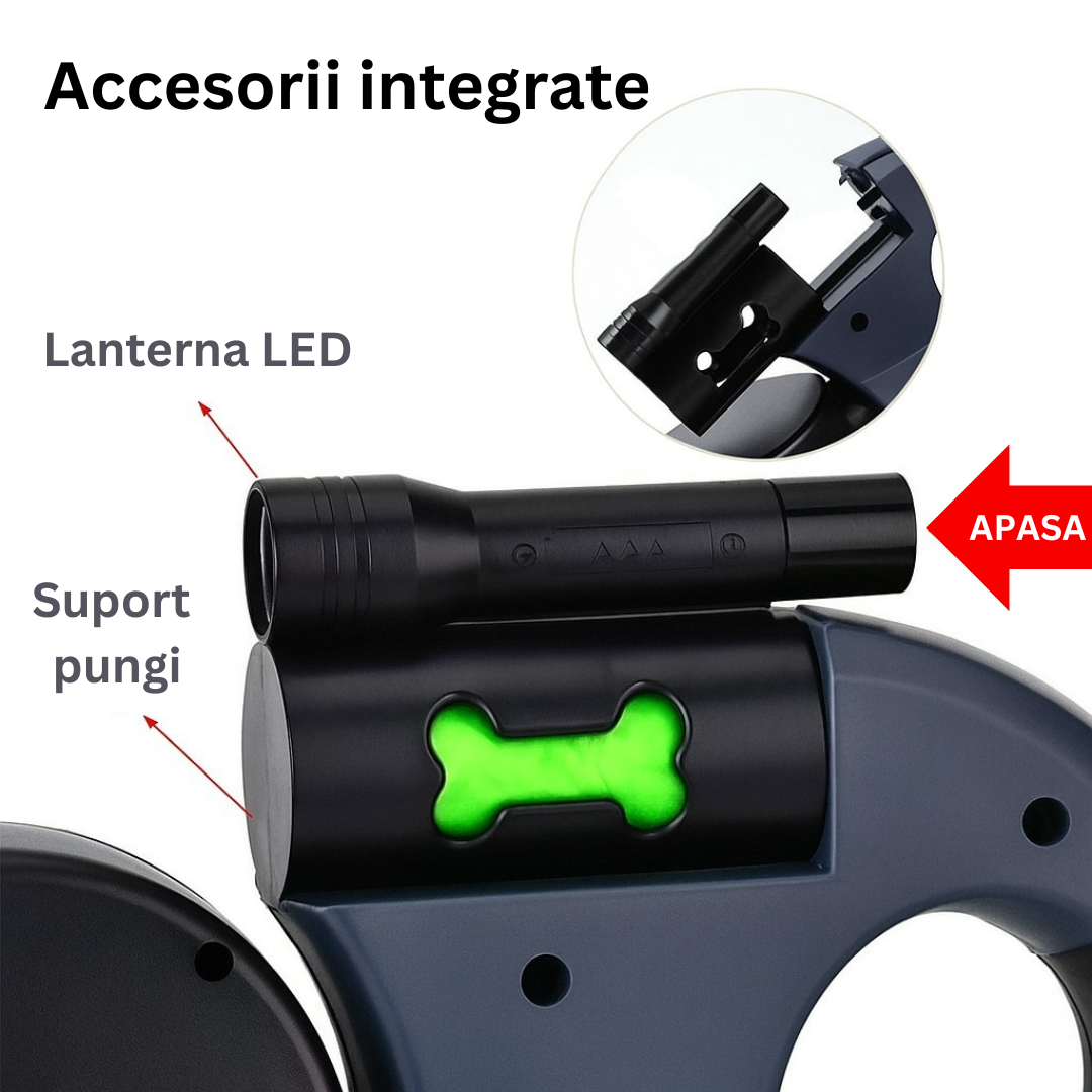 Lesa Caine Dubla PawzUp EasyLeash, Anti-Incalcire si Lanterna LED